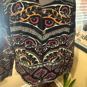 Johnny Was Black and Red Embroidered Velvet Blazer